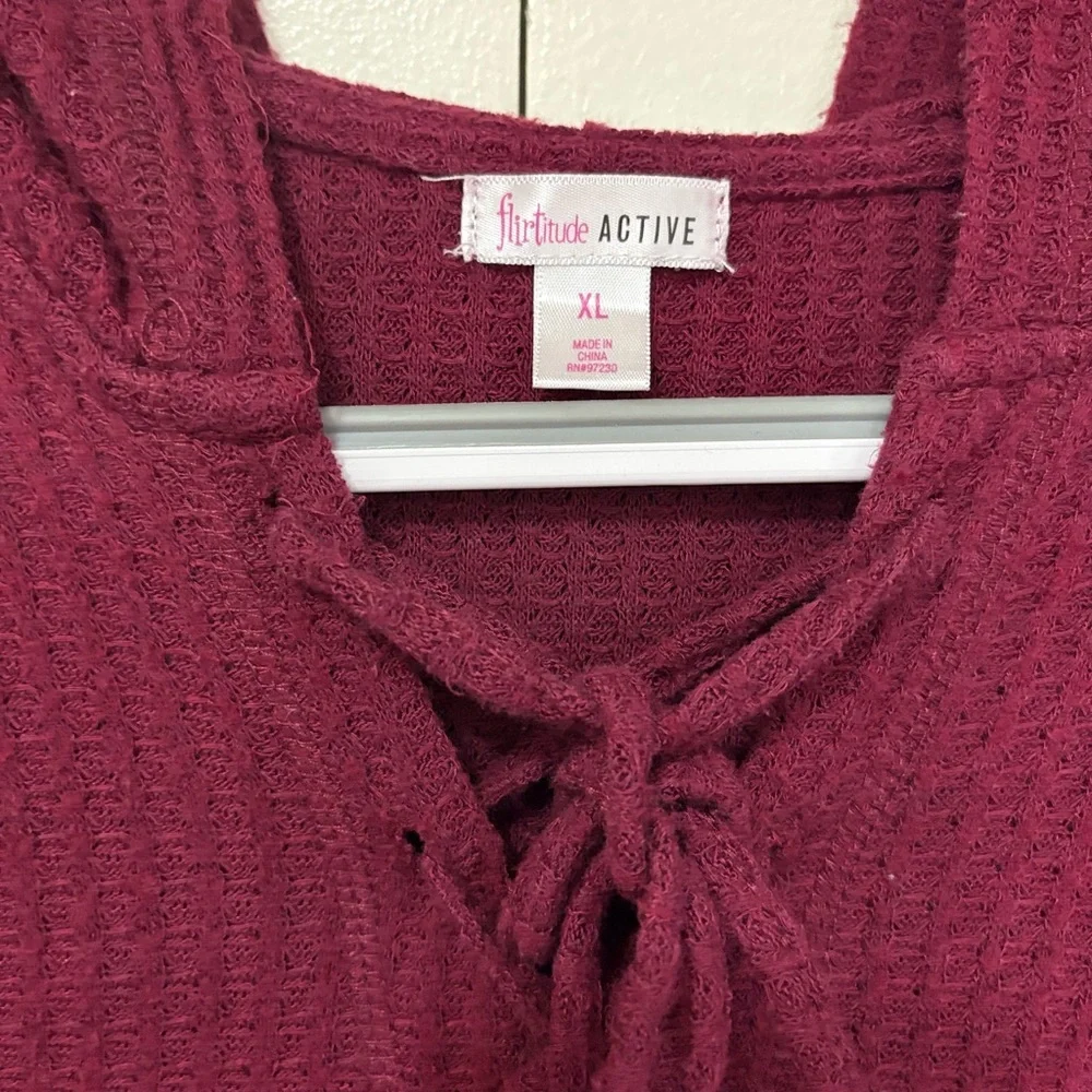 Flirtitude Maroon Tie Front Tunic Sweatshirt with hood